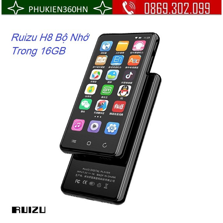 Máy Nghe Nhạc Android MP4 Màn Hình Cảm Ứng 4.0 Inch Bluetooth WiFi Ruizu H8 Bộ Nhớ Trong 16GB - Hàng Chính Hãng