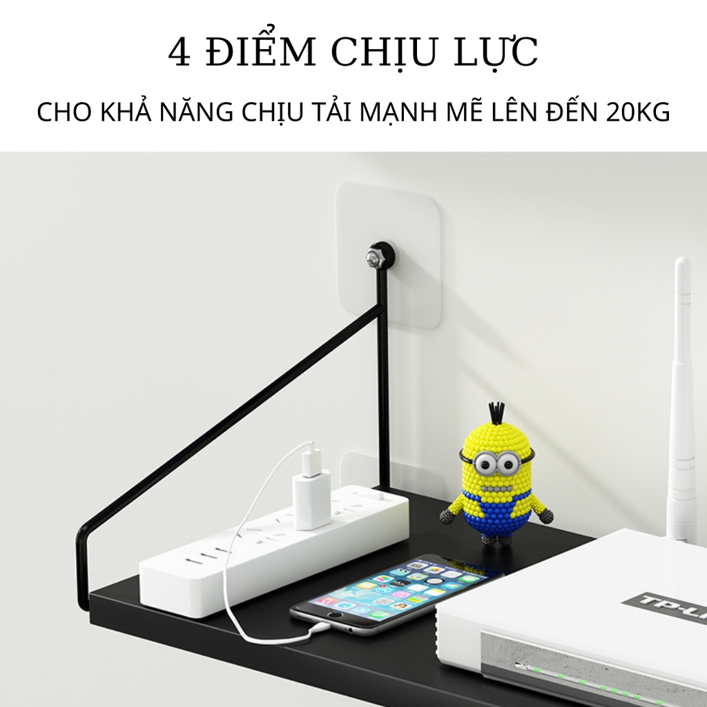 Kệ treo tường móc dán Spino home chắc chắn không cần khoan, để wifi có tặng kèm móc dán siêu dính