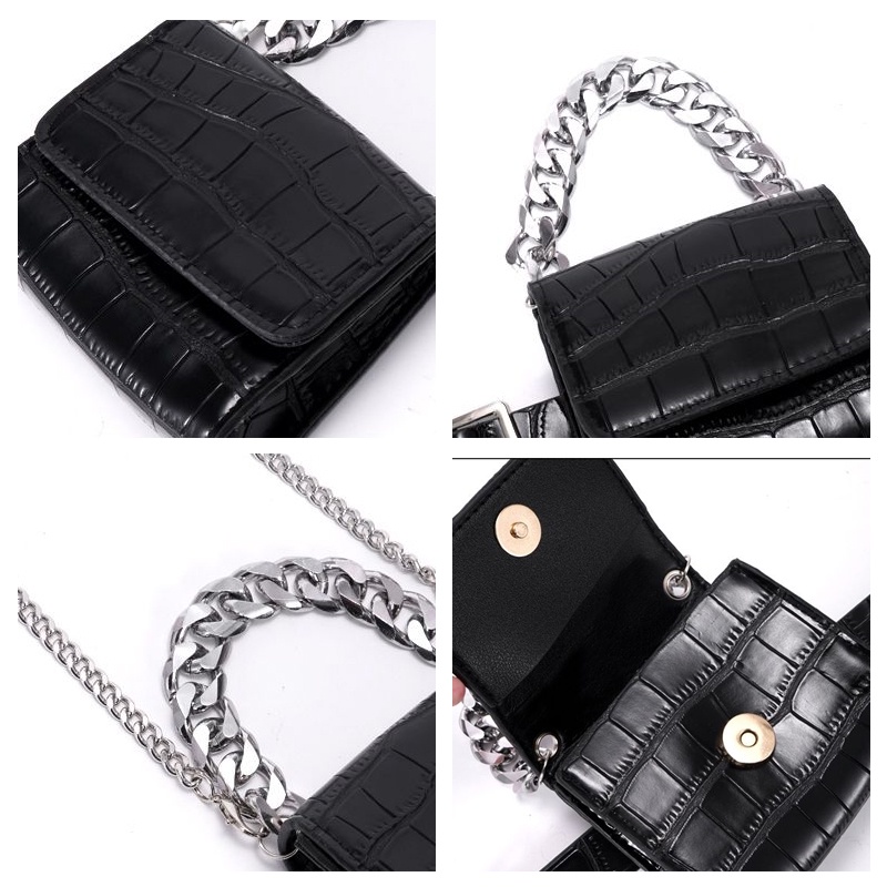 Túi hộp vuông túi mini dây xích túi ví thắt lưng thời trang da rắn