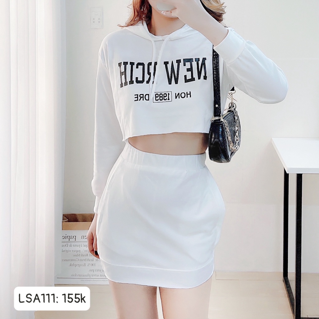 Set thun áo crop nón kèm chân váy LSA111 CHIBEST