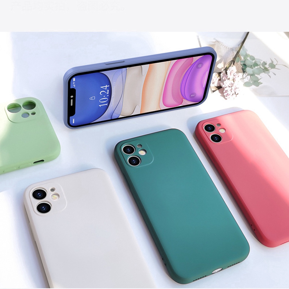 Ốp Lưng Silicone Màu Kẹo Trơn Hỗ Trợ Bảo Vệ Camera Và Dây đeo Cho IPhone 6 6S 7 8 Plus X XS MAX XR 11 Pro Max