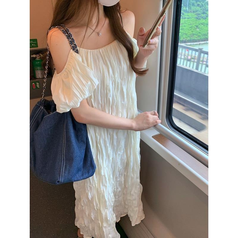 Đầm Midi Hai Dây Xếp Ly Màu Trắng Thời Trang Cho Nữ