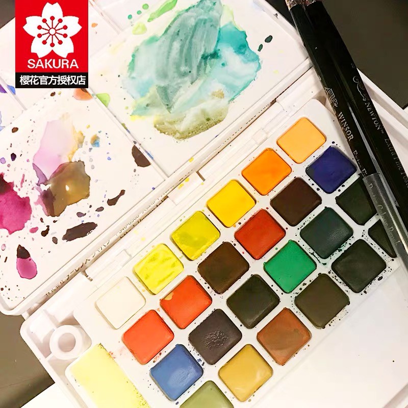 Hộp màu nước PETIT COLOR SAKURA 12 /18 /24 /36 /48 /60 /72 màu tặng kèm water brush , sponge, lỗ xỏ tay