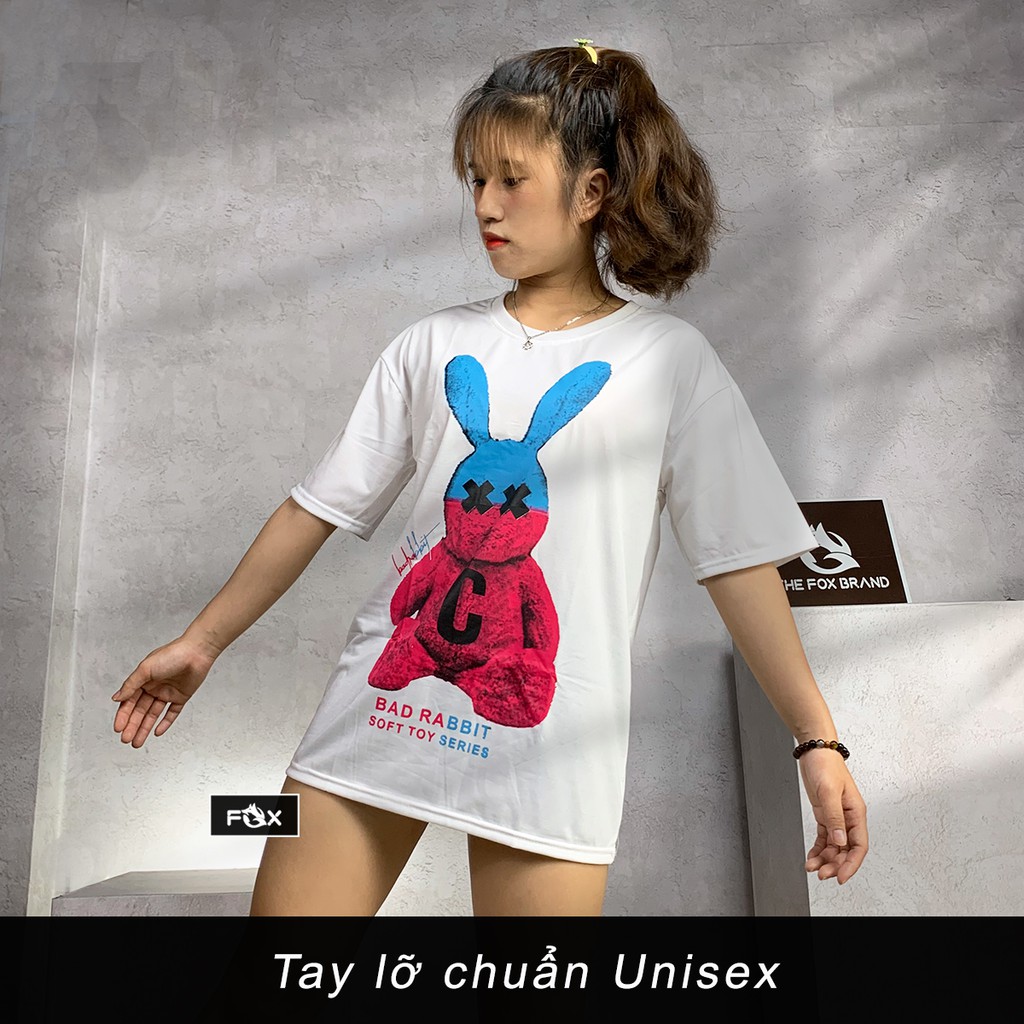 Áo thun tay lỡ THE FOX dáng Unisex form rộng phong cách Ulzzang hình BAD RABBIT fullsize 2 màu