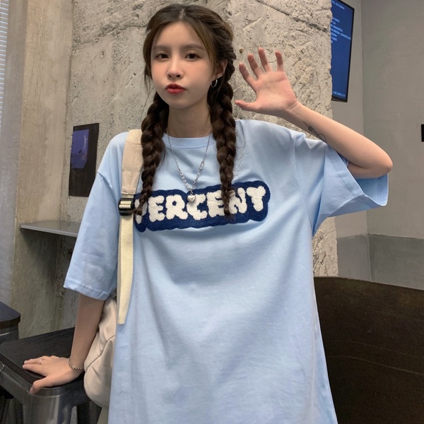 Áo thun tay ngắn thêu chữ phong cách Hàn Quốc cho nữ | BigBuy360 - bigbuy360.vn