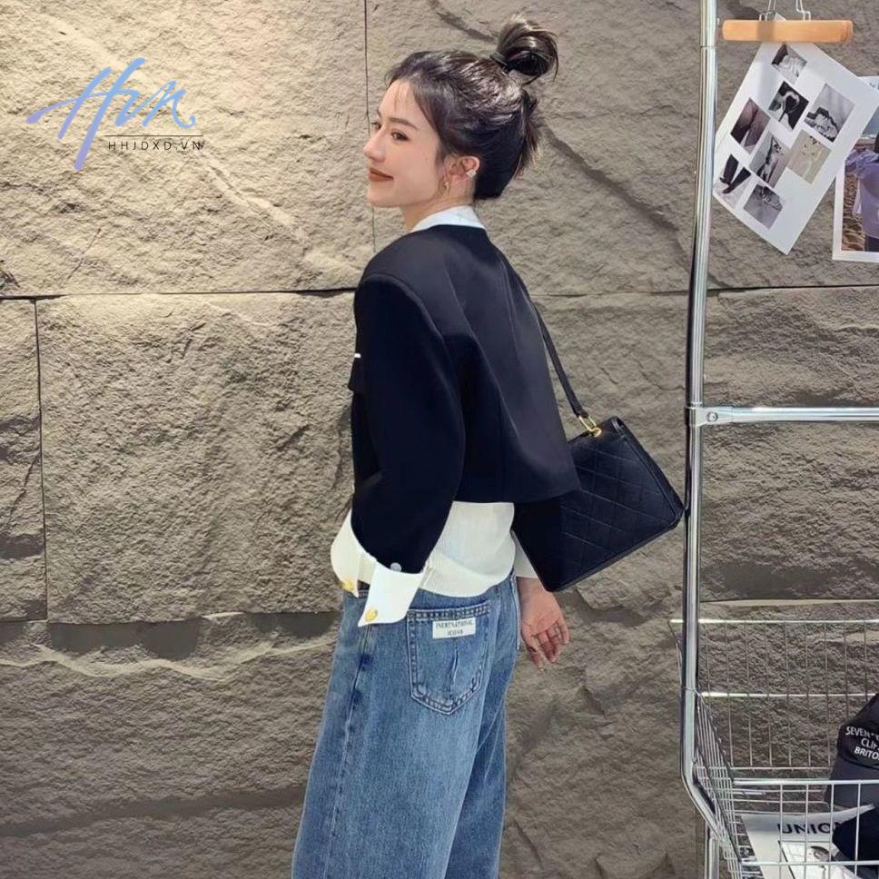 Hàng Mới Về Áo Khoác Cardigan Ngắn Cổ Đứng Cài Một Hàng Khuy Màu Tương Phản Thời Trang Mùa Xuân 2022 Cho Bạn Gái