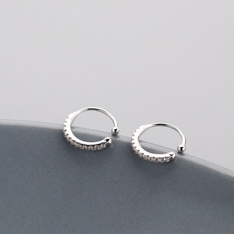 Khuyên tai bạc nữ kẹp vành Earcuff vòng tròn đính đá, Bông tai bạc nữ Ear Cuff