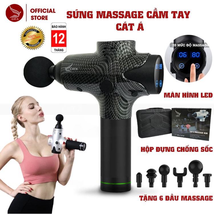 Súng Massage cầm tay cao cấp Cát Á EM003 - 20 Mức độ rung, 6 đầu trị liệu - Trị đau nhức, giảm căng cơ [ BH 12 tháng ]