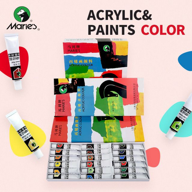 BỘ 18 MÀU VẼ TRANH ACRYLIC MARIES, Tặng 1 BAY LẤY MÀU