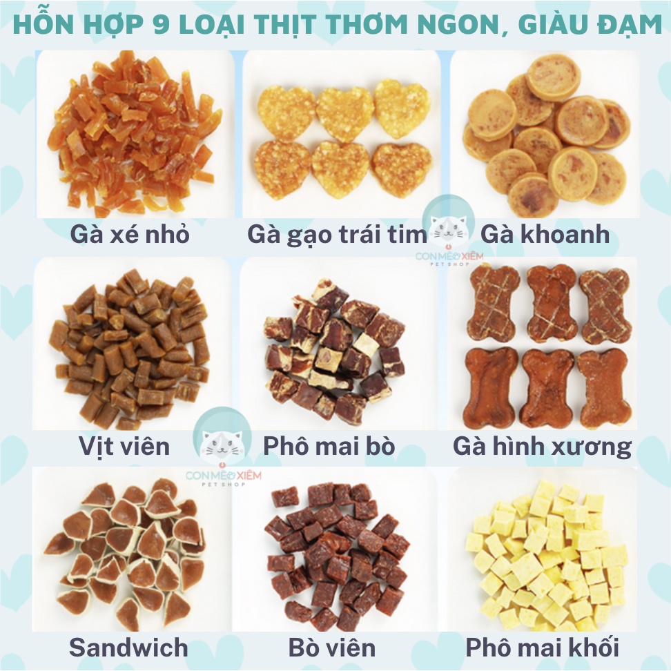 Bánh thưởng cho chó mèo Pet snack Hàn Quốc hỗn hợp 9 loại 300g thức ăn vặt huấn luyện cún Con Mèo Xiêm