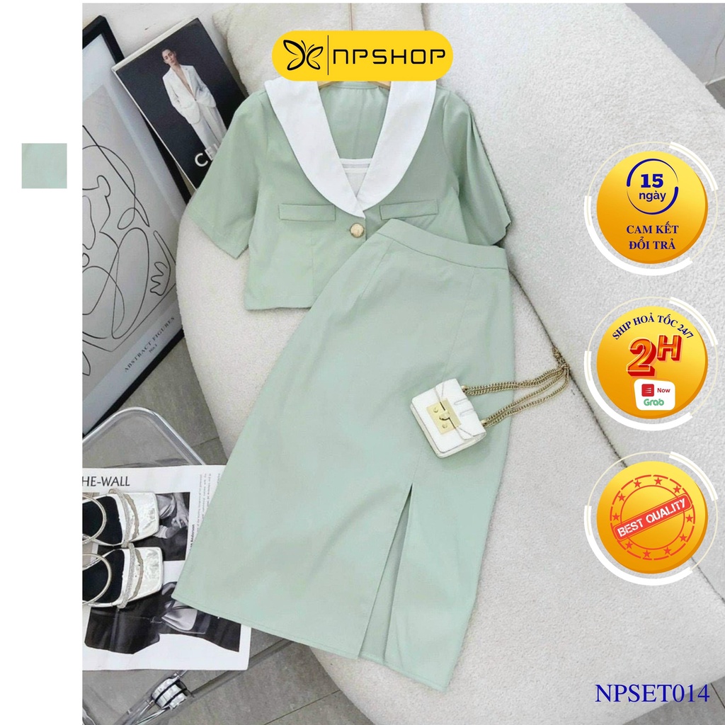 Set đồ nữ 3 món áo 2 dây, áo croptop tay lỡ và chân váy bút chì NPSET014
