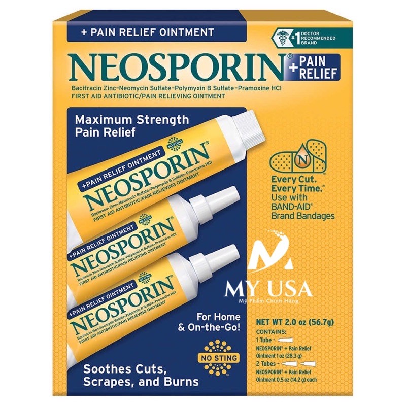 Kem Neosporin Effective Germ Kill Formula ❤️Kem mỡ bôi vết bỏng đứt tay Neosporin Maximum Strength Pain Relief