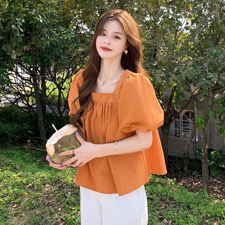 Áo Sơ Mi Tay Ngắn Phồng Cổ Vuông Thời Trang Dành Cho Nữ