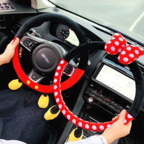 Bọc Vô Lăng. Vỏ Bọc Vô Lăng Xe Hơi Bằng Lông Nhung Họa Tiết Hoạt Hình Dễ Thương