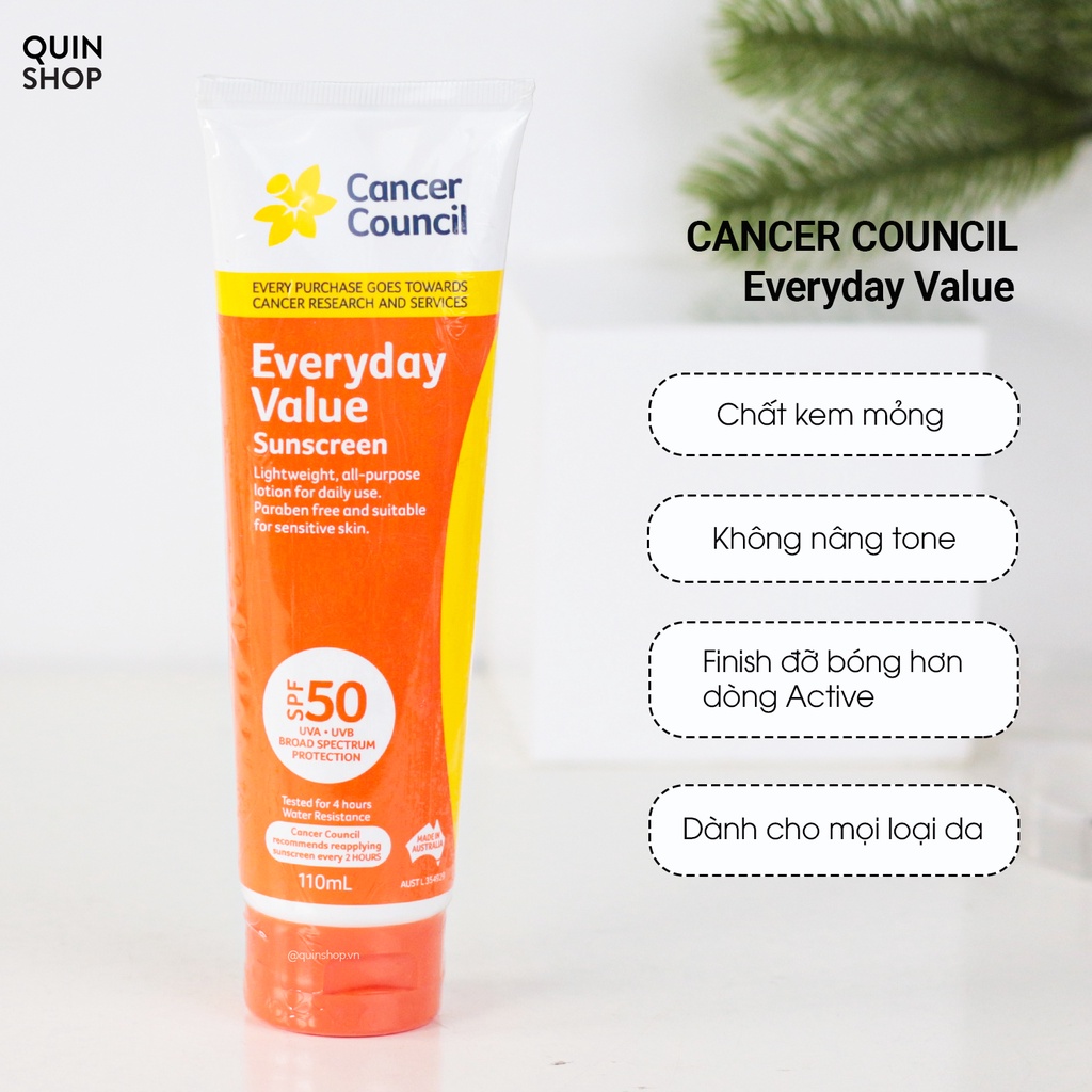 Kem Chống Nắng Hằng Ngày Cho Da Khô, Dầu, Treatment Cancer Council Active, Moisturising, Face Day Wear, Ultra Sunscreen