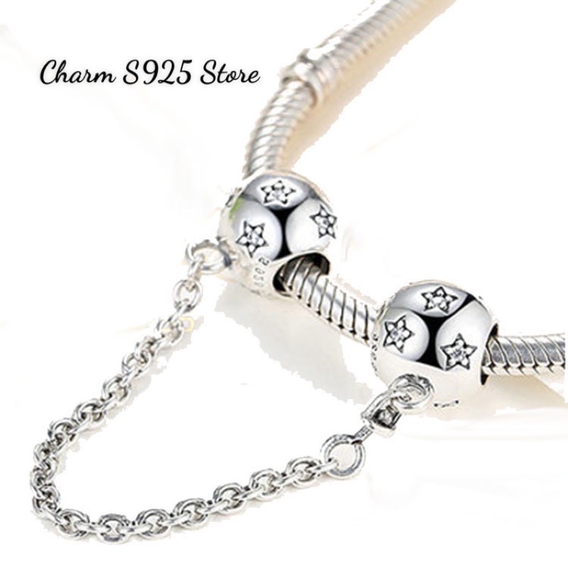 charm pan khoá chặn xích đính đá ngôi sao bạc s925 cao cấp