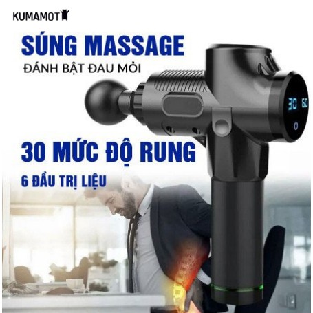 Súng Massage cầm tay cao cấp cát á 6 đầu Massage EM009 - Màn LCD, Phím Điều Chỉnh Cảm Ứng