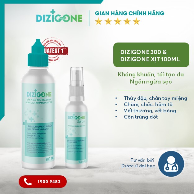 [COMBO] - Dizigone 300ml &amp; Dizigone spray 100ml - kháng khuẩn, rửa vết thương ngoài da