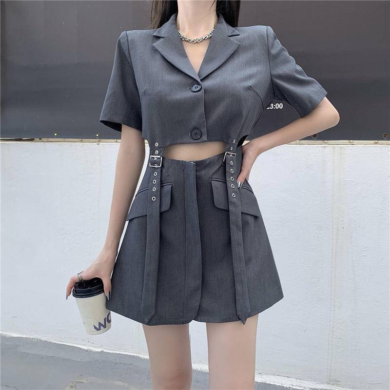 Váy Hai Mảnh Thắt Lưng Giả Cổ Điển Mùa Hè Đầm Thời Trang Thiết Kế Khoét Lỗ Cho Nữ