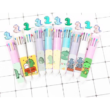 Bút bấm 10 màu bút khủng long BNMI17 bút nhiều màu cute bút 10 màu dễ thương