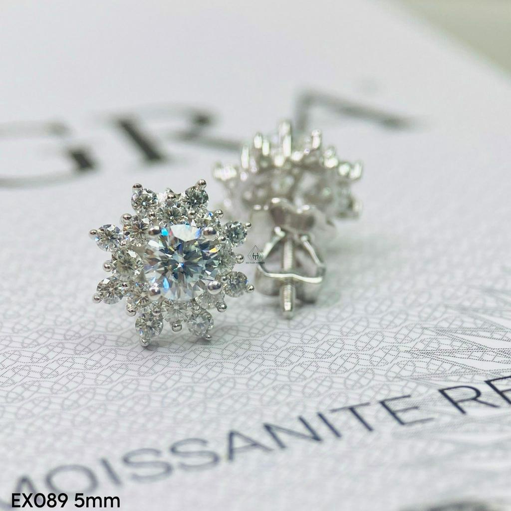 Bông tai Bạc đính FULL đá Moissanite viên chủ kích thước 5mm EX089