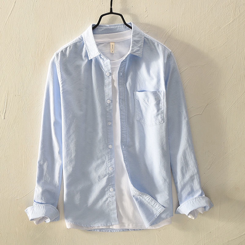 Áo Sơ Mi Tay Dài Vải Oxford Cotton Dáng Rộng Thiết Kế Trẻ Trung Cho Nam