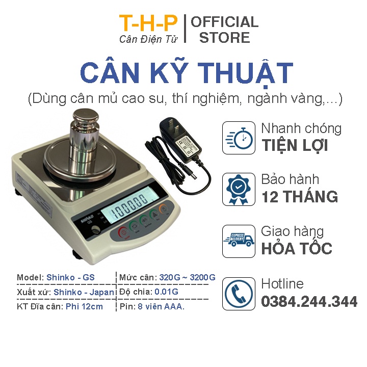 Cân điện tử Shinko GS, Cân Kỹ thuật 2 Số Lẻ - Độ Chính Xác Lên Đến 0,01G, Dùng cân mủ, hóa chất, thí nghiệm, cân vàng