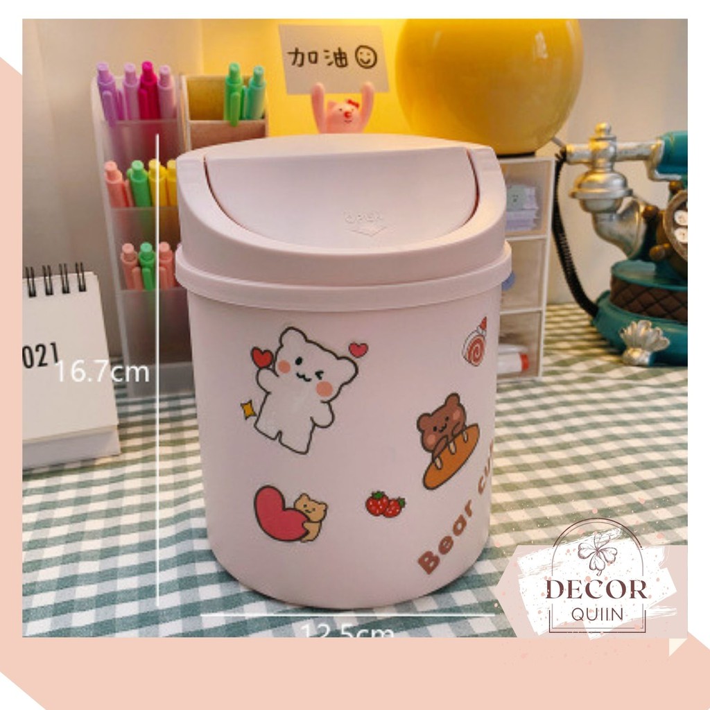 ❤️Thùng rác mini nắp lật️ thùng rác để bàn 16.8cm tiện dụng đa năng siêu dễ thương trang trí bàn học decor bàn làm việc