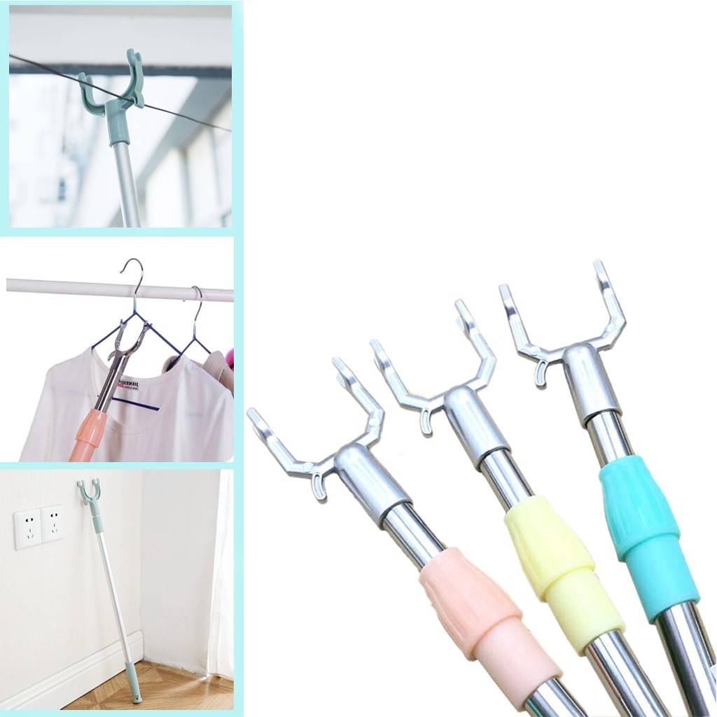 Cây phơi quần áo bằng inox kéo dài 1,5M Tiện Lợi / Cây gậy lấy đồ trên cao có thể kéo dài xếp gọn