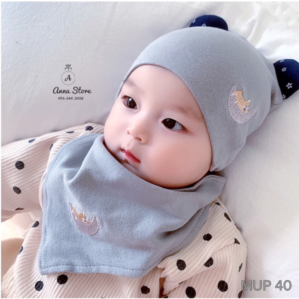 MUP 40 : Set mũ kèm khăn cho bé 3-12m : vòng đầu 38-46cm