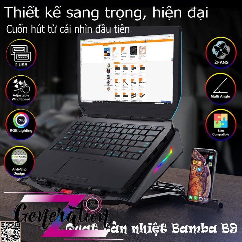 Đế tản nhiệt laptop Led RGB BAMBA B9