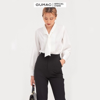 Áo sơ mi nữ cơ bản thiết kế nơ cổ cách điệu trẻ trung GUMAC AB738