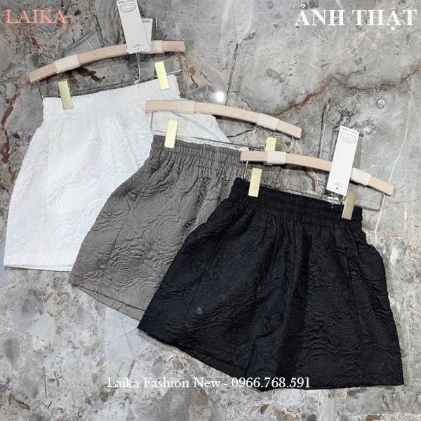 Quần đùi nữ mặc nhà lưng cao cạp chun thun co giãn vải xốp phồng dập nổi 3D hoa hồng dáng quần short nữ ống rộng ở nhà