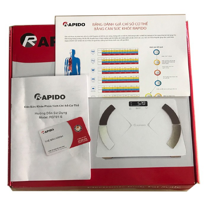 Cân sức khỏe phân tích 8 chỉ số cơ thể Rapido RSF01-S, hàng chính hãng bảo hành 1 năm