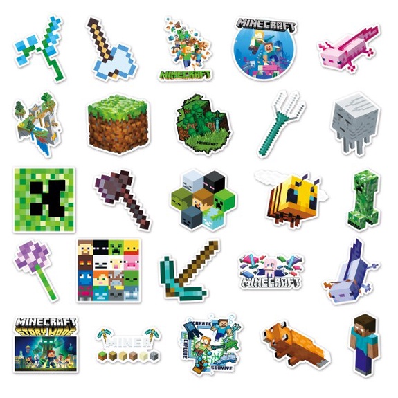 [50 Hình] Sticker Minecraft dán trang trí laptop, mũ nón bảo hiểm, vali, xe tay ga, ván trượt - DB.138
