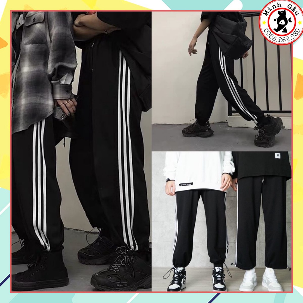 * Quần 3 sọc chốt gấuNhật MinhCloset dáng ống rộng chạy rót 3 sọc, vải sạn tàu, mặc được 2 kiểu Hàng Rẻ