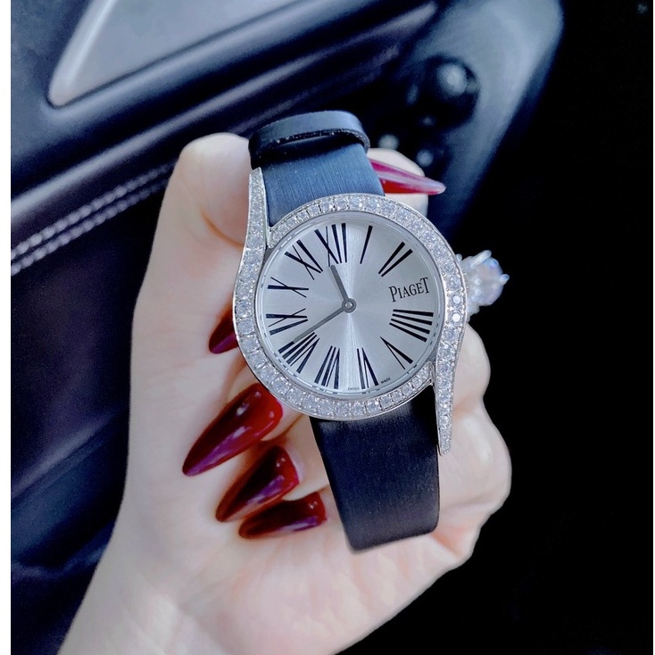 Đồng hồ đeo tay nữ, đồng hồ nữ PIAGET full hộp hãng cao cấp, dây da sang chảnh, nạm kim cương nhân tạo siêu sang cho nữ