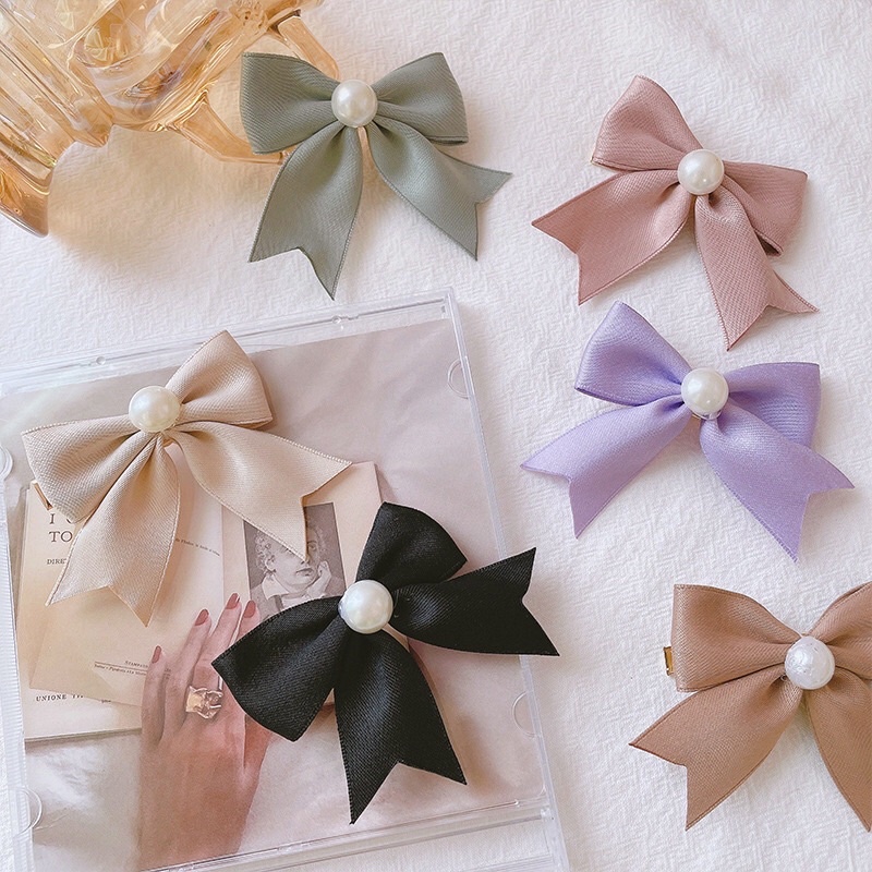 Kẹp Tóc Nơ Đính Ngoc Trai Thời Trang Xinh Xắn Cho Nữ