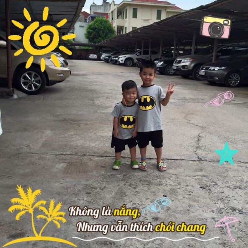 Quần áo trẻ em - Bộ bé trai chất cotton 100% ,màu ghi hình người dơi Batman