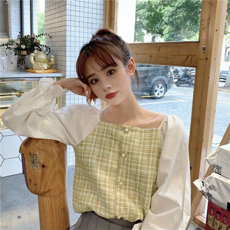 Áo Kiểu Tay Phồng Cổ Vuông Phong Cách Hàn Quốc Cho Phụ Nữ