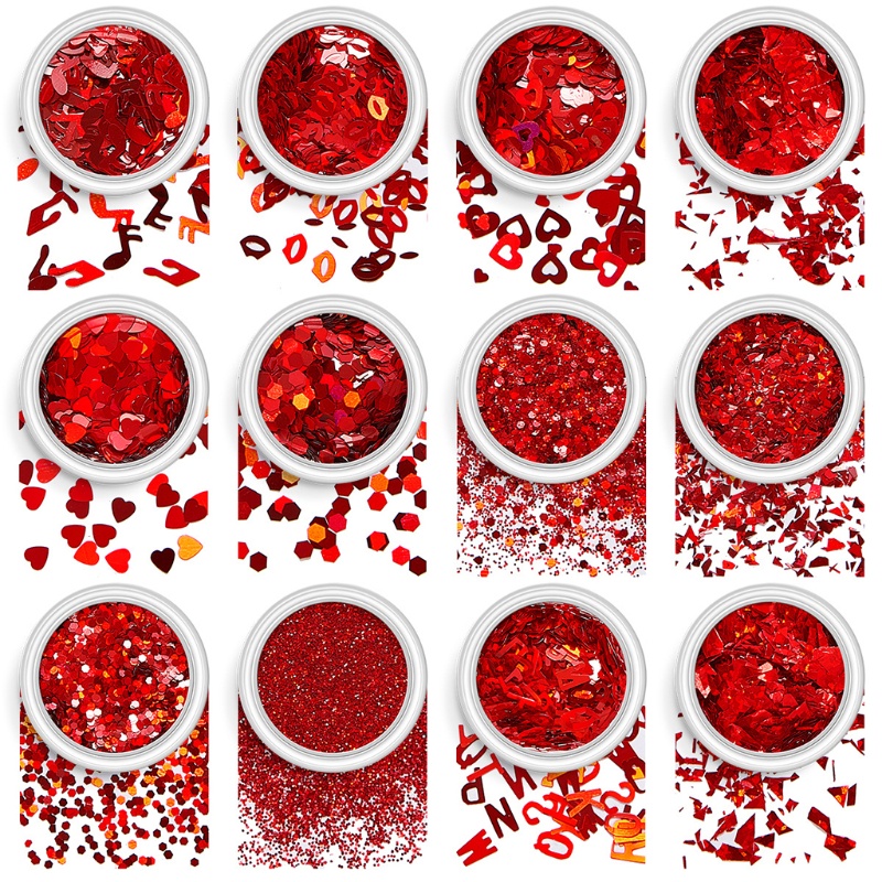 Sa Set Hạt Kim sa Hình Trái Tim Đính Móng Tay Nghệ Thuật