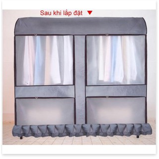 Túi trùm tủ kệ quần áo chống bụi có dây kéo cỡ lớn 157x146x50cm