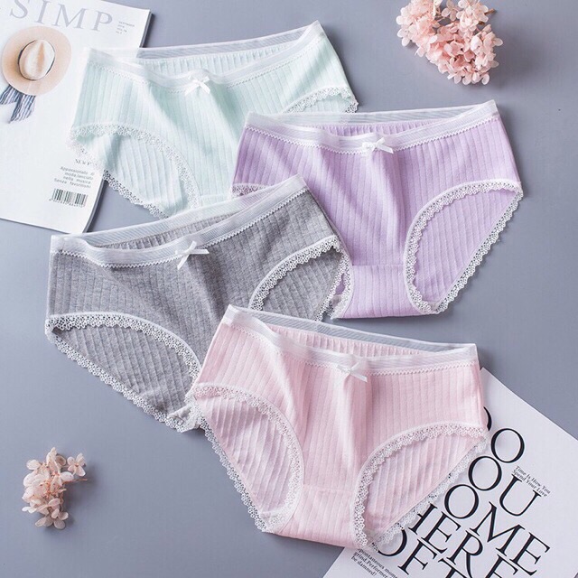Quần Lót Nữ Cotton Tăm Viền Ren Phối Nơ Ms5362