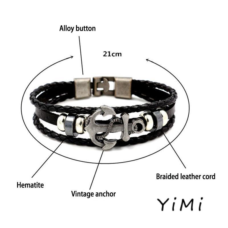 【Yimi.Vn】Vòng Đeo Tay Bằng Da Mặt Hình Mỏ Neo Tàu Thuyền Phổ Biến Bán Chạy Ở Nước Ngoài