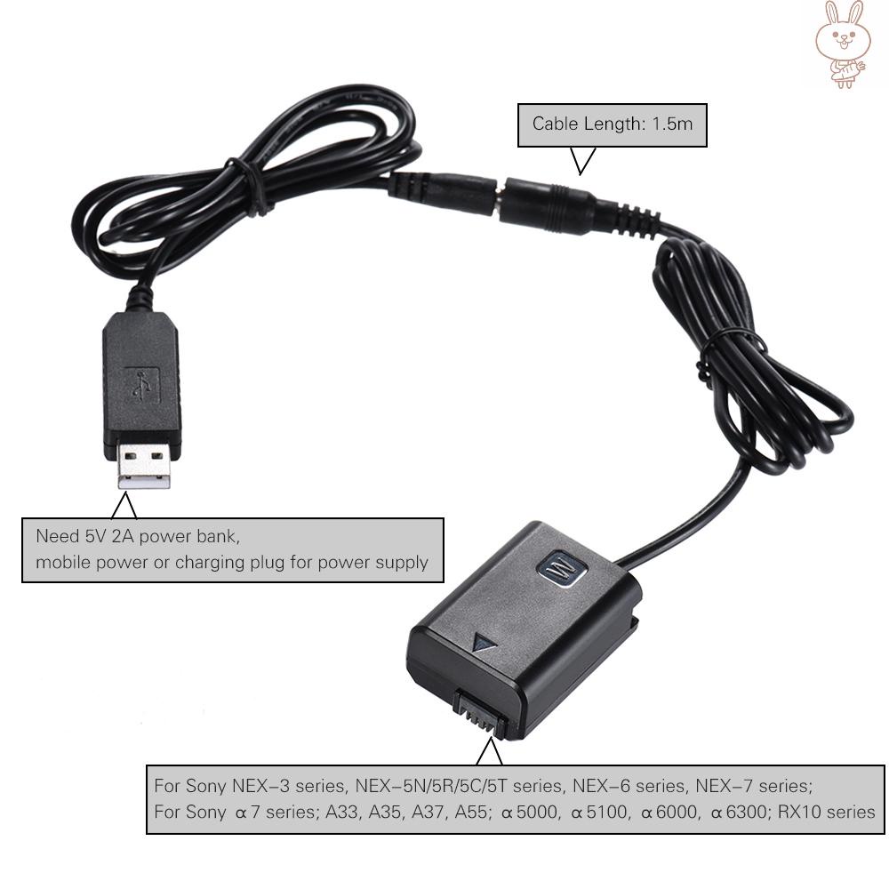 RD Docooler NP-FW50 Dummy Battery + DC Power Bank (5V 2A) USB Adapter Cable Replacement for AC-PW20 for  NEX-3/5/6/7 Series A33 A37 A35 A55 a7 a7R a7II A6000 A6300