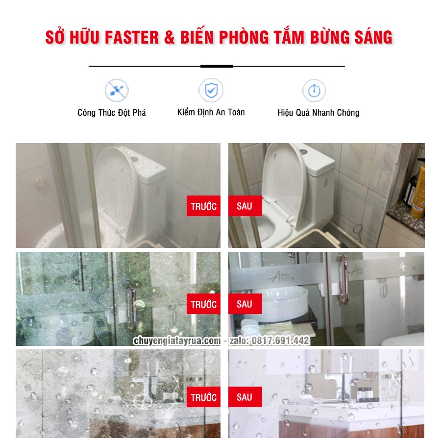 Bình Xịt Tẩy Cặn Canxi Vách Kính Nhà Tắm, Gương Nhà Tắm, Bể Cá Ố Mốc Lâu Ngày Siêu Mạnh Faster CG Plus