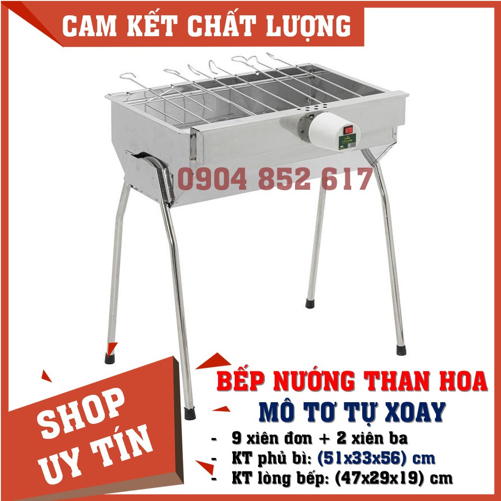 Bếp nướng than hoa TỰ XOAY, Quay cả con chim, gà, cá, sườn, tặng bộ xiên trị giá 150K