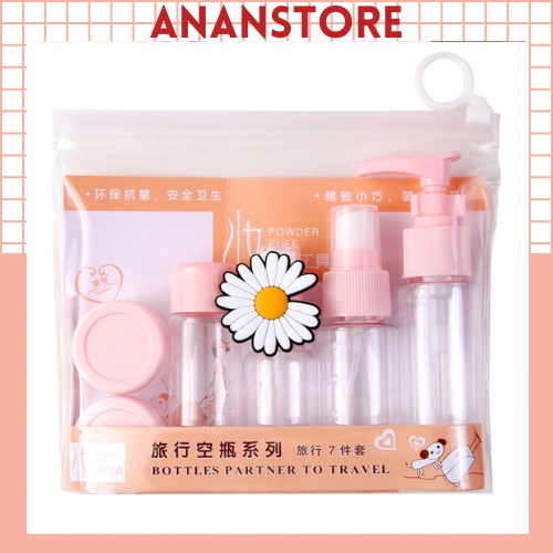 Bộ Chai Lọ Chiết Mỹ Phẩm Du Lịch Mini Cao Cấp Set 6 Món Kèm Túi Zip ANANStore