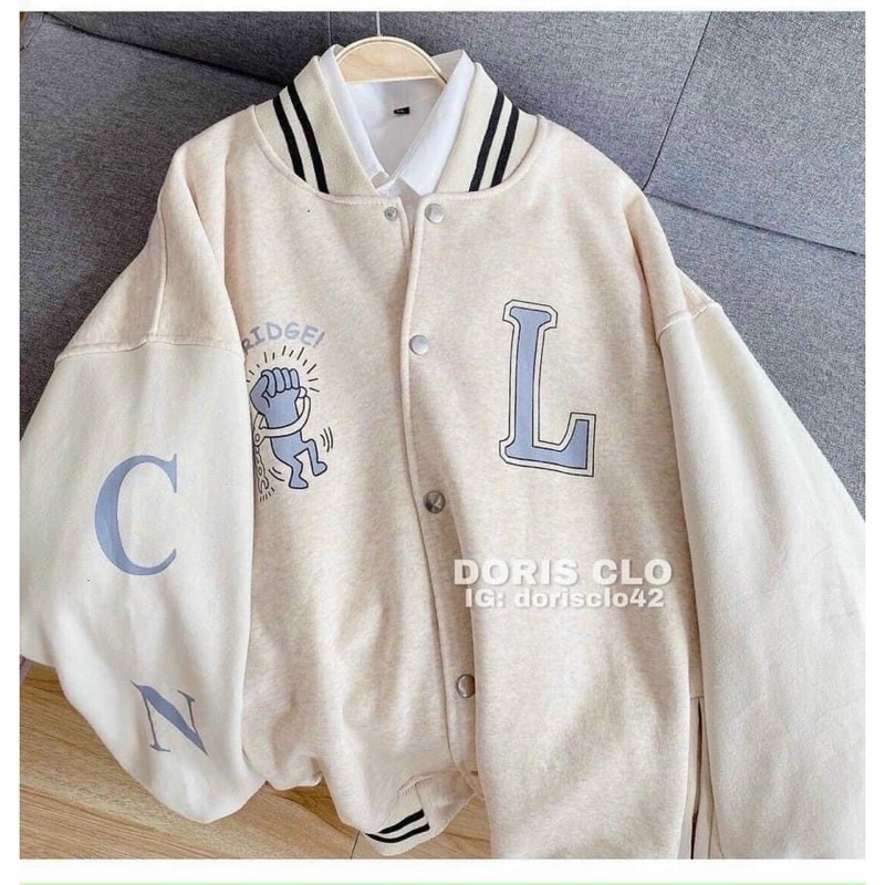Áo bomber chữ L chất nỉ ngoại dầy mịn, màu nude, from rộng tay to, túi bổ cơi, phối vải bo dệt, video ảnh thật