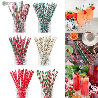 25pcs Christmas Series Disposable Degradable Kraft Paper Straws Party Dessert Drink Paper Straws